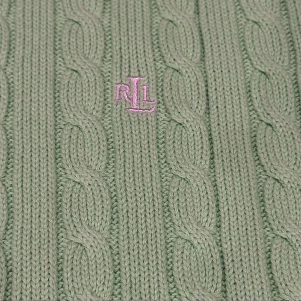 VINTAGE Lauren Ralph Lauren Sweater Womens Sz 2X Cable Knit Cotton Green - Picture 3 of 9